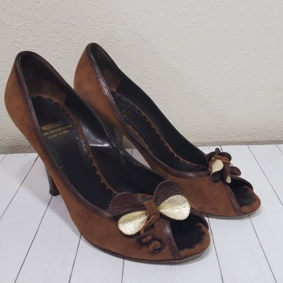Vtg Moschino Cheap and Chic Suede Peep Bow Pumps - Picture 5 of 15